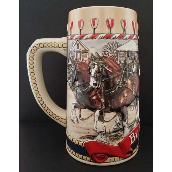 Budweiser Handcrafted 1986 Ceramarte B Series Textured Horse Carriage Mug Heavy - Picture 3 of 14